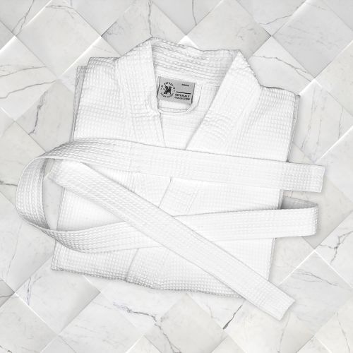 Honeycomb Waffle Cotton Kimono Robe, 48"L, White